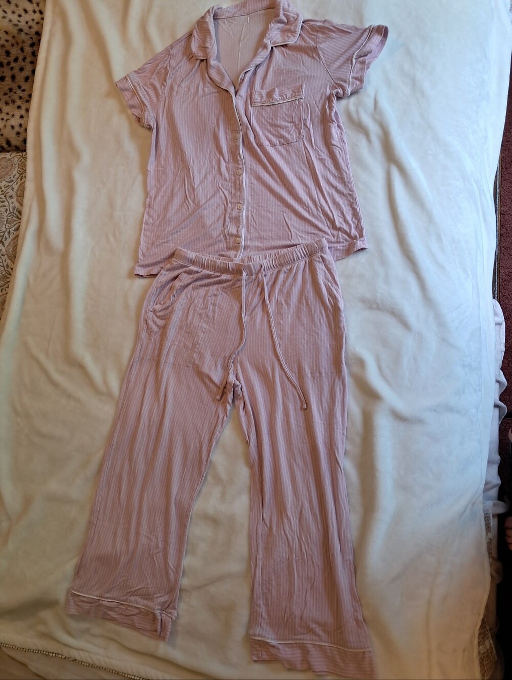Auden Light Pink Striped Short-Sleeve Capri Modal Pajama Set SM